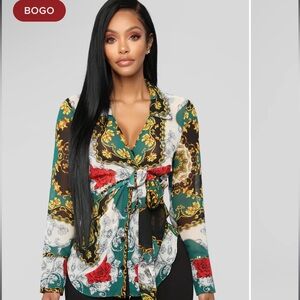 Green combo printed blouse